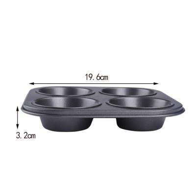 China New Style 4 Piece Small Round Cup Muffin Black Non-Stick Cake Mold Four-Piece Round Carbon Steel Bakeware For Oven for sale