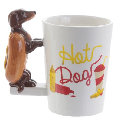 China Modern Creative Cute Dachund 3D Sausage and Coffee Ceramic Mug with Animal Handle, Water Mug and Milk Mug for sale