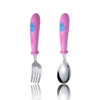 China Small Viable Baby Blue Cat Color Box Packaging Gift Kindergarten Western Children's Souvenir Kindergarten Tableware Fork Spoon Set Stainless Steel for sale