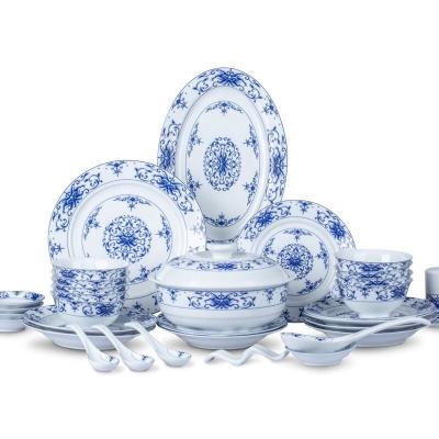 China Stocked 60 Wholesales Of Main European Porcelain Style Blue And White Bone China Ceramic Dishes And Plate And Gold Dinnerware Set for sale