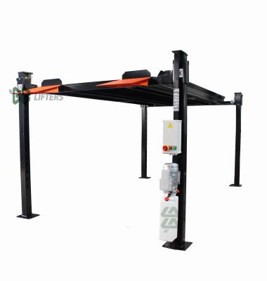 China Automatic Four Post Car Lift 4 Post Double Decker Car Lift (column tube) with casters 9000 lbs car parking system for sale