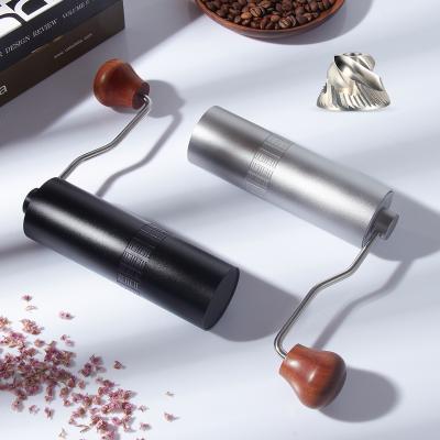 China Fashion.eco-friendly Hot Selling Wooden Handle Stainless Steel Burrs Core Aluminum Housing Adjustable Manual Coffee Grinder for sale