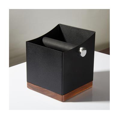 China Sustainable Custom Small Size Wooden Espresso Base Stand Up Black Square Stainless Steel Coffee Blow Box for sale