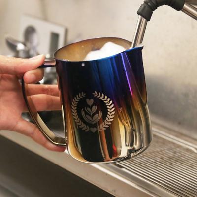 China Latte Art 350ml 400ml 600ml Viable Black Rainbow Black Latte Art 350ml 400ml 600ml Gold Stainless Steel Metal Milk Froth Pitcher for sale