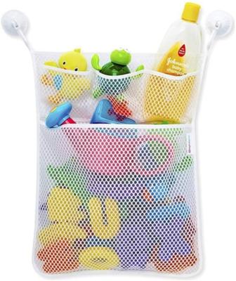 China Viable Bath Toy Organizer Hanging Mesh Bag with Suction Cup Hooks Multi-pockets for Storage Toy Organizer Mesh Net Bag for sale