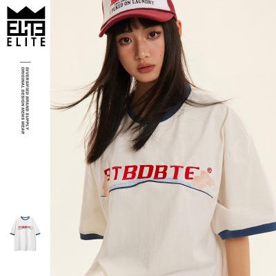 China Vintage Retro USA ELITE Y2k Embroidery Fashion Couple Loose Casual Loose Logo Top Tees QUICK DRY Unisex Tee for sale