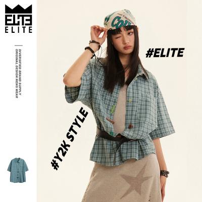 China Anti Pilling ELITE Y2K Inspire Vintage Minority Design Women Plaid Shirts Oversized Loose Neutrality Checked Shirt for sale