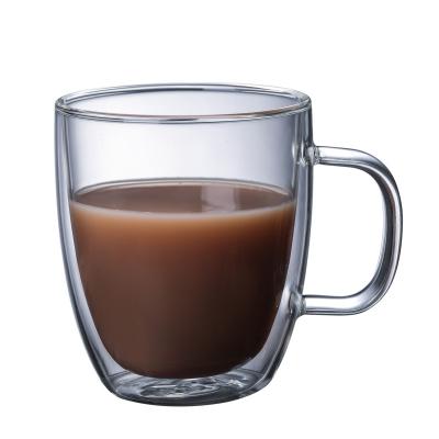 China Sustainable Tall Mug Stylish Design Thermal Insulated Double Wall Glass Espresso Coffee Cup With Handle for sale