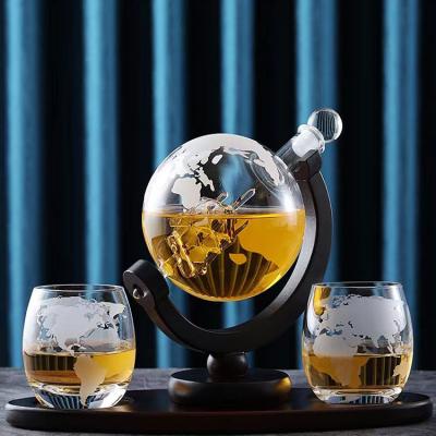 China Wholesale 850ml High Quality Unique Handmade Round Globe Shaped Wine Decanter Glass Set for sale