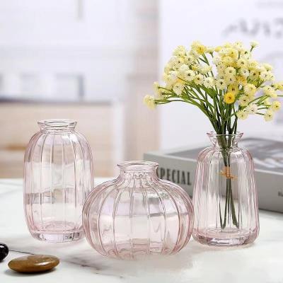 China Contemporary European Style Embossed Mini Transparent Clear Colorful Indoor Embossed Vase Decoration Art Decoration Living Room Glass Small for sale