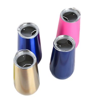 China Champagne Beer With Lid Stainless Steel Tumbler Wine 6oz Glass Thermos Insulated Cup Christmas Mug For Party Gift for sale