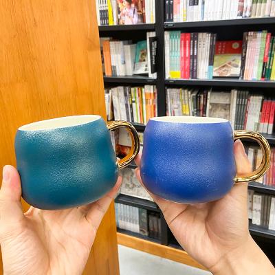 China Viable Belly Ceramic Water Cups Creative Breakfast Coffee Mug With Matte Handle Office Couple Mugs With Large Capacity Milk Container for sale