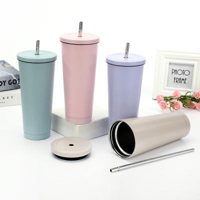 China 750ML Stainless Steel Vacuum Coffee Mug Tumbler Solid Color Car Sustainable Water Tea Cup Straw Cup Tumbler Large Capacity with Straw Bottle for sale