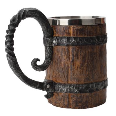 China New Large Capacity Vintage Vikings Stainless Steel Style Vintage Vikings Beer Mug Wooden Barrel Classic/Postmodern Pirate Large Capacity Ornaments for sale