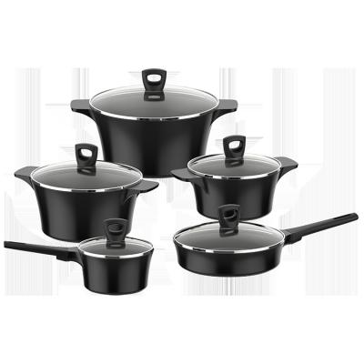 China 2022 Viable Hot Selling Die Cast Aluminum Cookware Sets Pots And Filters Aluminum Cookware Set With Lid for sale