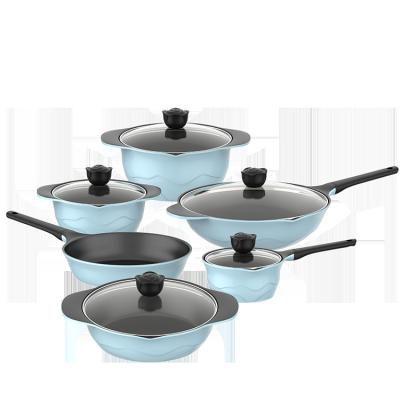 China Asd Peony Series Aluminum Die Cast Saucec Saucec Pan Wok Soup And Stock Pots Frying Pan Non Stick Cookware Set for sale