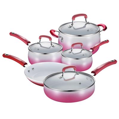 China ASD 9Pcs Enamel Pot Stick Sustainable Cookware Non Sets Ceramic Cookware Set With Glass Lid for sale