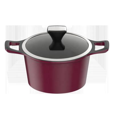 China ASD Sustainable Double Cavity Handles Aluminum Nonstick Casserole Soup Pot Pan With Glass Lid Stockpot for sale