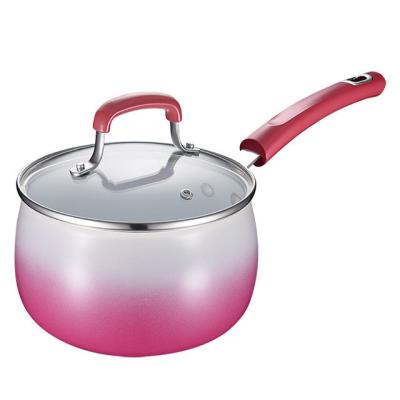 China Modern Asd 14cm Enamel Aluminum Foil Pan Milk Pot Cookware Sauce Pot With Glass Lid for sale