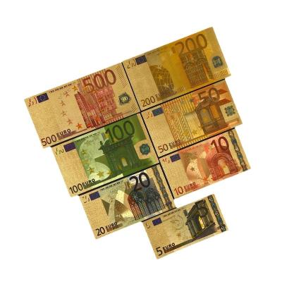 China Europe 7pcs/Set 5 Gold Color Aluminum Banknote 10 20 50 100 200 500 24k Euro For Gift Collection for sale