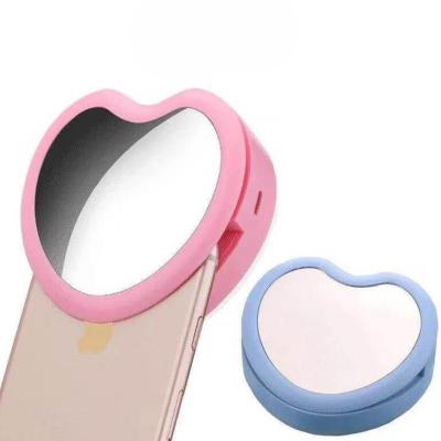 China Mini Portable Mini Beauty Fill Light Led Heart Shaped Pink Selfie Makeup Mirror Fill Ring Light Phone for sale