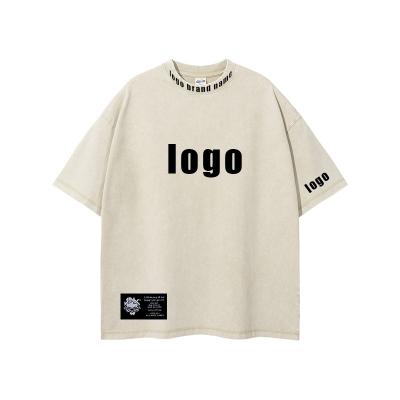 China Anti-Shrink Custom embroidery neck logo Heavyweight 100% cotton Hip Hop high quality Custom print mock neck t shirt oversized men's t-shirt for sale