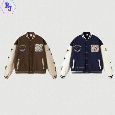 China Anti-wrinkle ODM Custom Logo Leather Sleeves Embroidery Black Couple College Baseball Men's Jacket Letterman chenille badge Varsity Jacket for sale