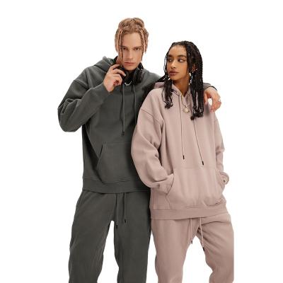 China Anti-wrinkle Wholesale High Quality 345gsm fleece mens blank plain sweat pant and hoodie custom unisex cotton sweatsuit set for sale