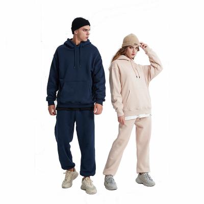 China Anti-wrinkle Wholesale High Quality 345gsm fleeced mens blank plain sweat pant and hoodie custom unisex cotton sweatsuit set for sale