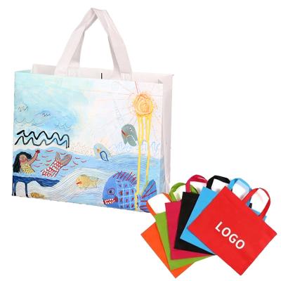 China Eco-friendly Square Shape Custom New Fashion Cartoon Supermarket Tote Laminated Flexographic Printing PP Woven Shopping Bag With Handle for sale