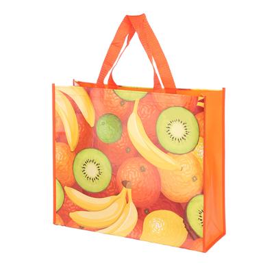 China OEM / ODM Eco - Friendly Large Grocery Bags With Logos , Colorful Fruits Printed Durable Laminated PP Woven Supermarket Bag With Handle for sale