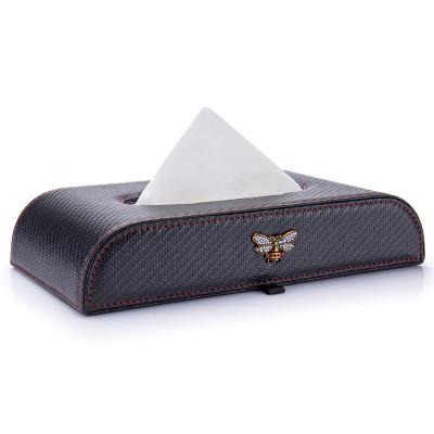 China Factory Leather Carbon Fiber Bee Decoration Car Tissue Paper Box Convenient Holder For Car Car Tissue Box for sale