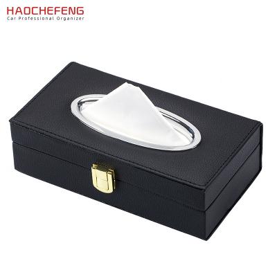 China Morden Luxury New Design HAOCHEFENG Universal New Design PU Sun Shade Tissue Box Holder Van Truck Vehicle Car Tissues Case Dispenser for sale