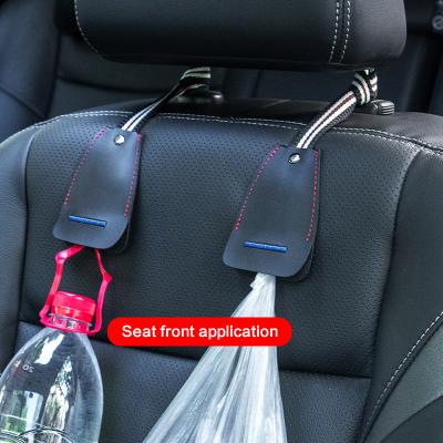 China Universal Leather Car Back Seat Headrest Hanger Holder Auto Hooks For Bag Purse Cloth Grocery Automobile Interior Accessories 27*7cm [10.63*2.76in] for sale