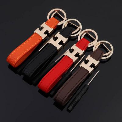 China Wholesale Custom Car Accessories Zinc Alloy Keychain Haochefeng Car Keychains H Letter Leather Letter for sale