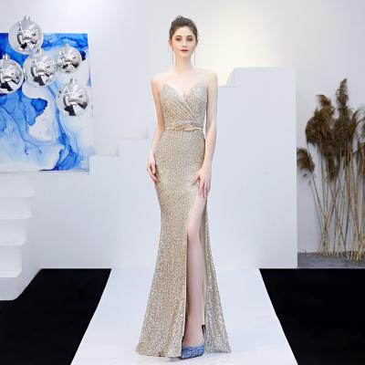 China Wholesale 2205 Anti-Static Prom Dresses Party Sleeveless Sequin Maxi Sequin Evening Dress Sexy Off Shoulder Dresses for sale