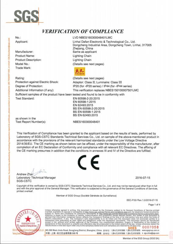 CE - Linhai Dafan Electronic And Technological Co., Ltd.