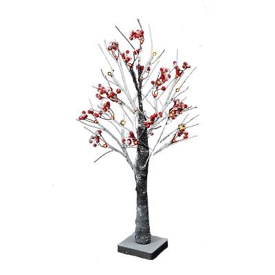 China Artificial dry red metal tree branch fruit snow tree light beautiful red metal led festival tree light for sale