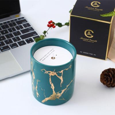 China Wholesale Scented Luxury Scented Green Soy Wax Jar Ceramic Candle Jars Custom Scented Candles for sale