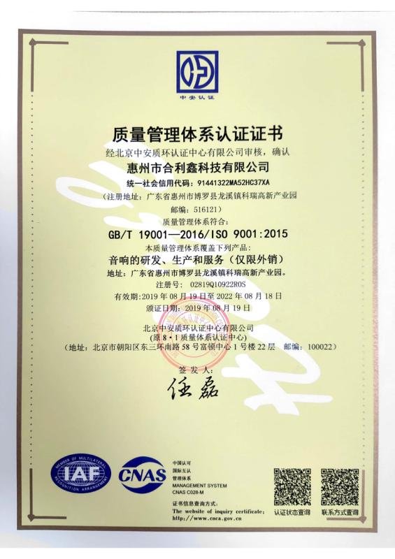 ISO9001 - Huizhou Hopleexin Technology Co., Ltd.