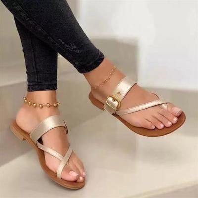 China Fashion Low MOQ Trend 2022 PU Sandals With Outer Buckle For Women And Ladies for sale