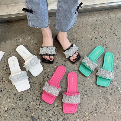 China Top fashion trend newcomer PU with rhinestone slide custom logo slipper women shoes sandals ladies for sale