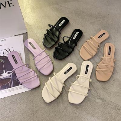 China 2022 Fashion Trend Parallel Straps Sandals Summer Sandals Women Slippers For Ladies for sale