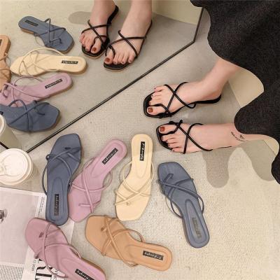 China Hot Selling Fashion Trend Latest Crossed Straps PU Women's Slippers Ladies Summer Sandals for sale