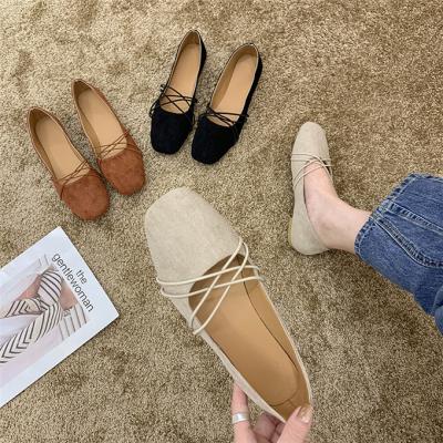 China Square Toe Lightweight Comfortable Suede Crossed Strap Korean Flats Shoes For Women Slip On Shoes for sale