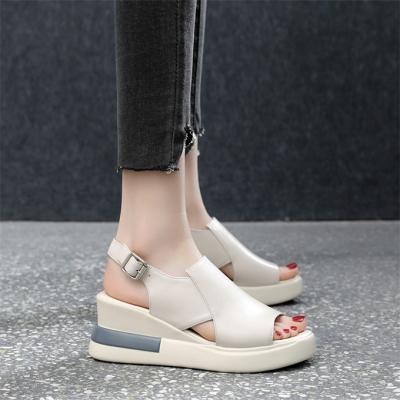 China Fashion Trend Ready To Ship Korean Style PU Upper Feminine Women Wedge Sandals for sale