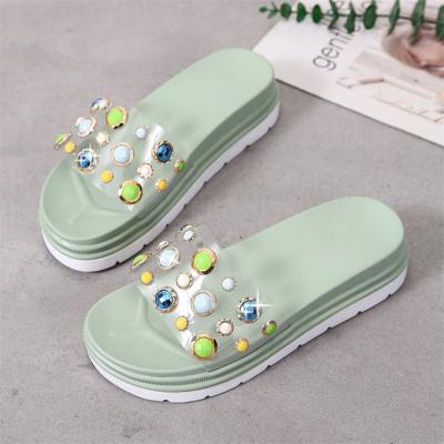 China 2022 Fashion Trend Clear Upper With Rhinestone Casual Platform Heels Customized Slippers for sale