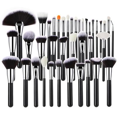 China Angular DIY Luxury Private Label 40pcs Makeup Brush Set Eco Friendly Gothic Black Wooden Vegan Blush Pro Brushes For Make Up for sale