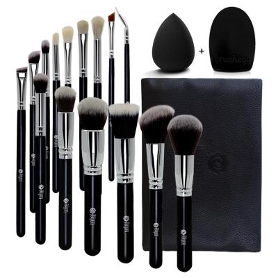 China Angular Blush Luxury Synthetic Hair 15pcs Malaysia Label High End Custom Makeup Set Brush With PU Bag for sale