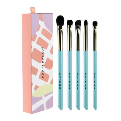 China Angular Blush Happy Natural Hair Size 5 Pcs Blue Goat Eye Makeup Mini Makeup Brush With Box for sale